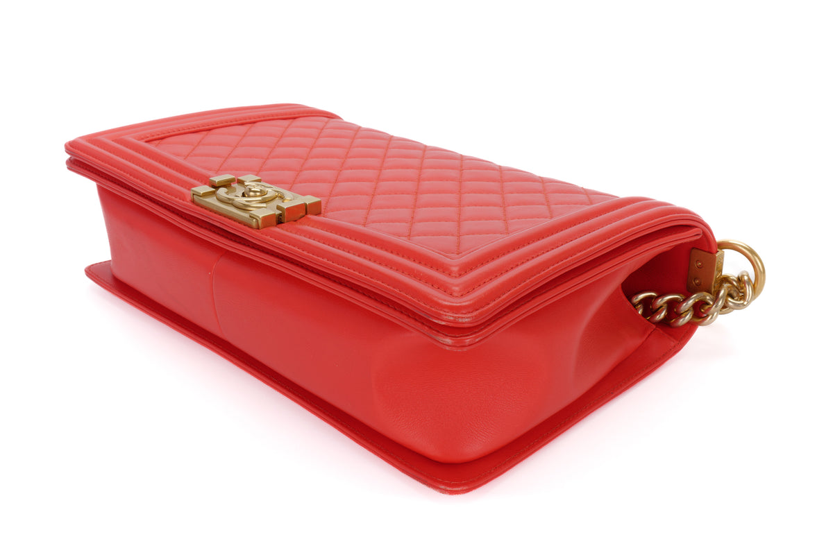 Chanel Large Boy Coral Red Gold Hardware - view 14