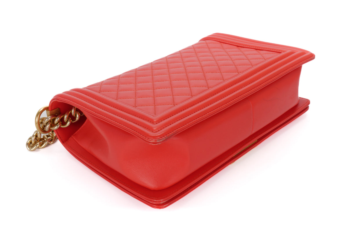 Chanel Large Boy Coral Red Gold Hardware - view 15