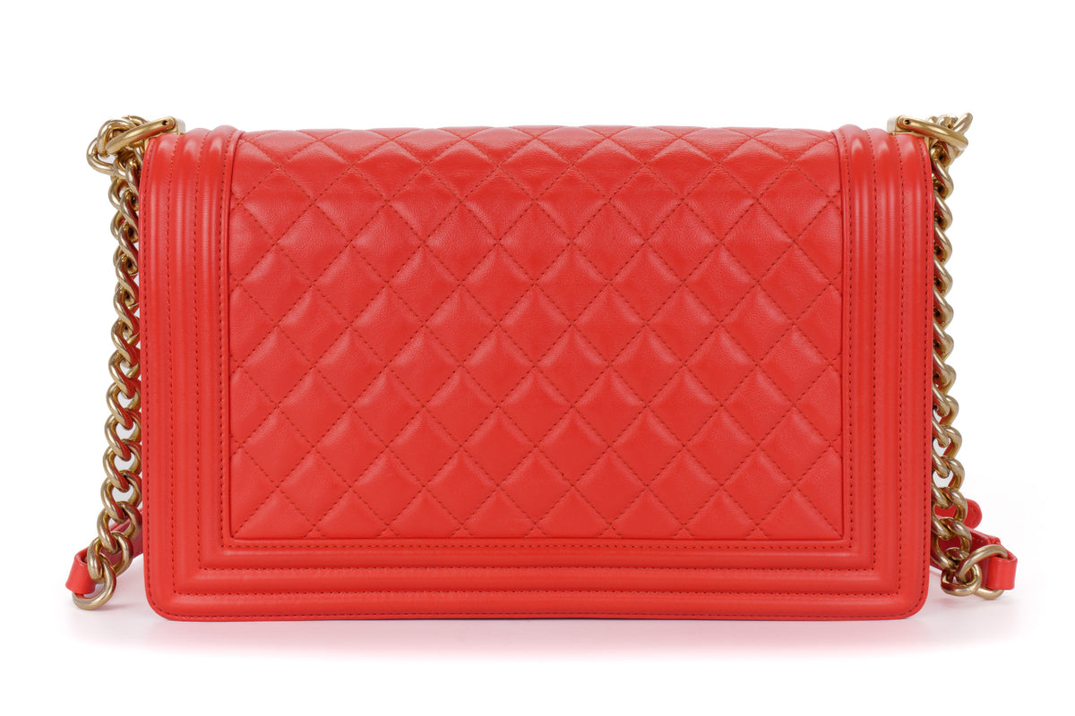 Chanel Large Boy Coral Red Gold Hardware - view 3