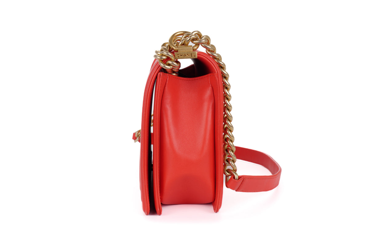 Chanel Large Boy Coral Red Gold Hardware - view 4