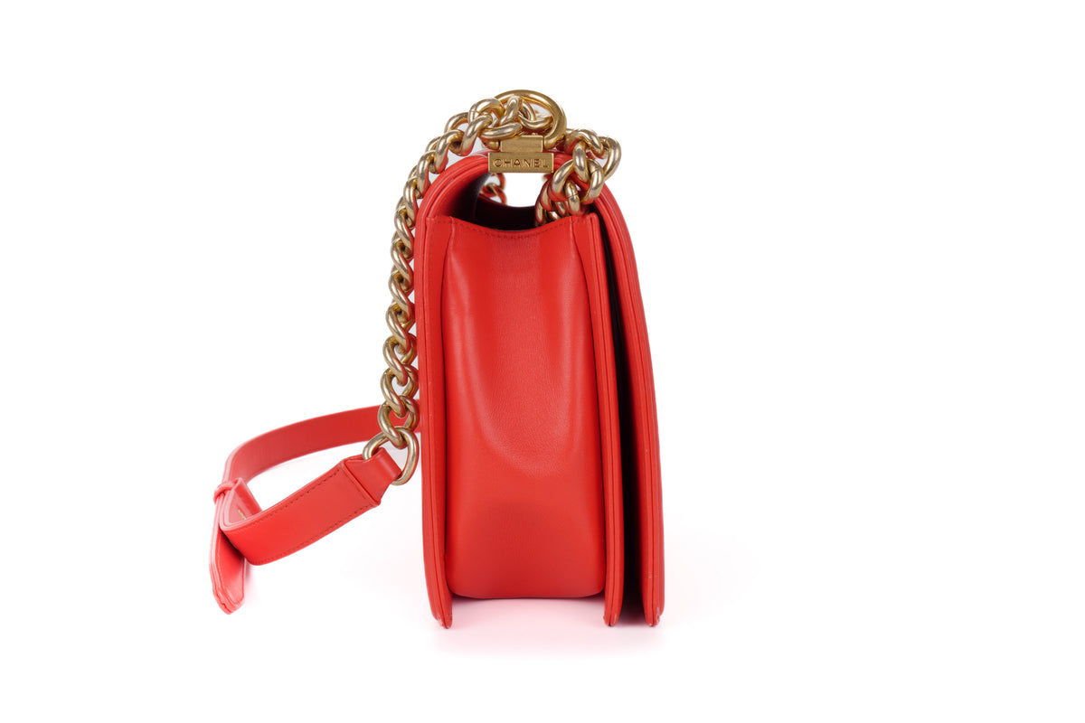 Chanel Large Boy Coral Red Gold Hardware - view 5