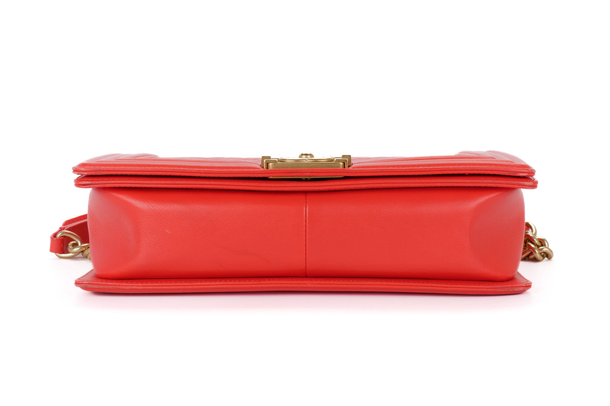 Chanel Large Boy Coral Red Gold Hardware - view 6