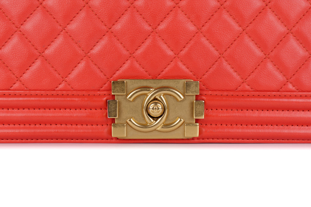 Chanel Large Boy Coral Red Gold Hardware - view 7