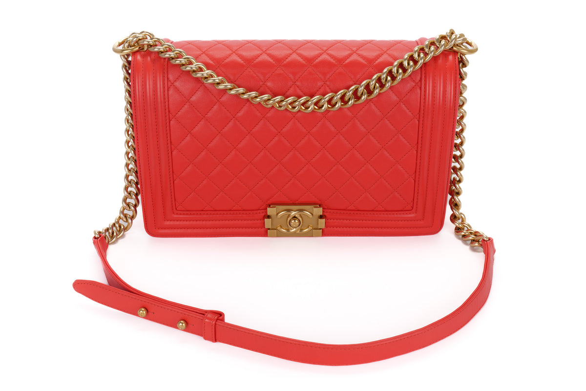 Chanel Large Boy Coral Red Gold Hardware - view 8