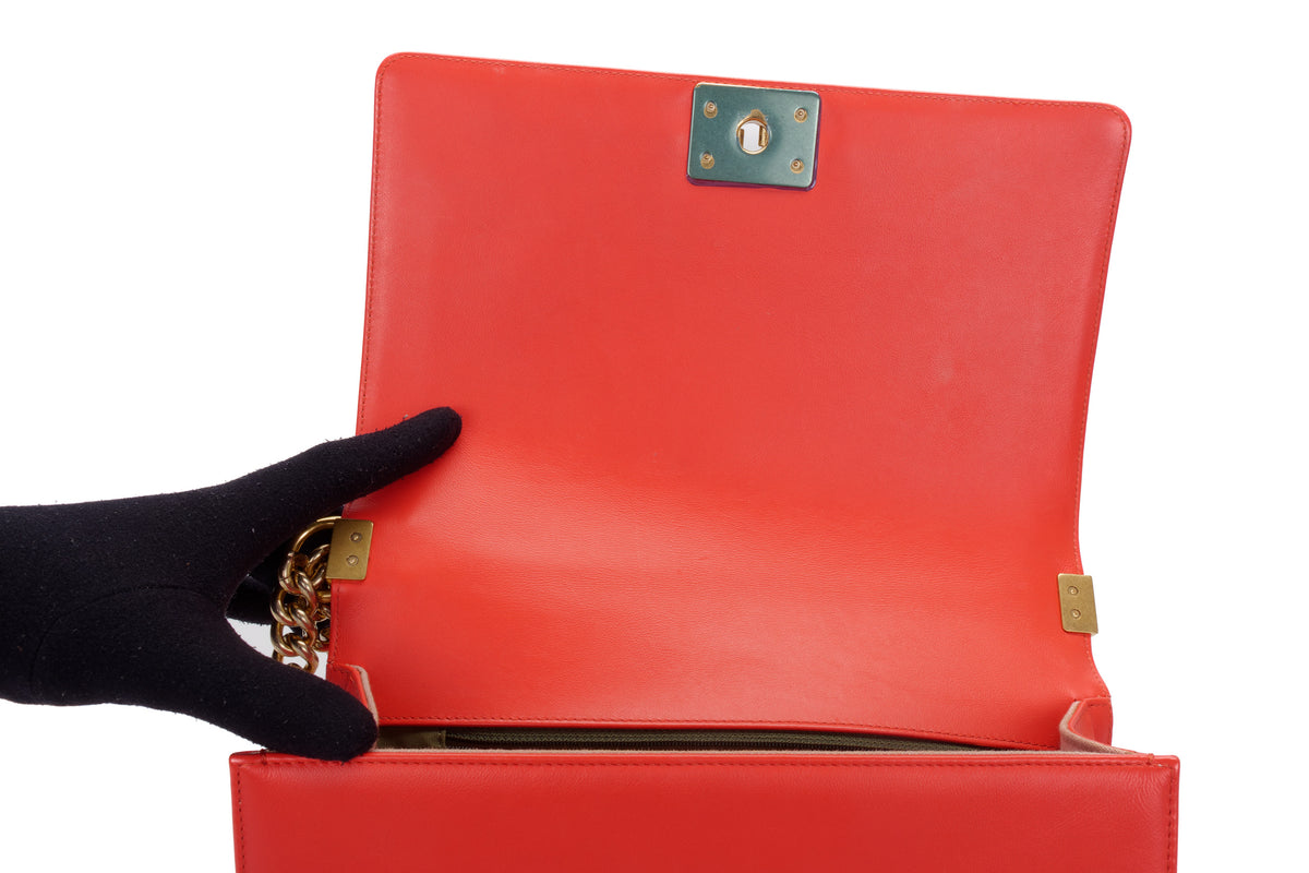 Chanel Large Boy Coral Red Gold Hardware - view 9