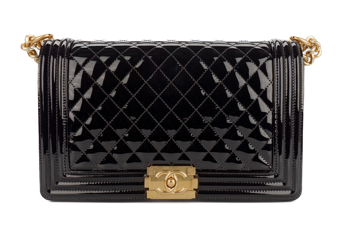 Chanel Large Boy Black Patent Gold Hardware - view 1