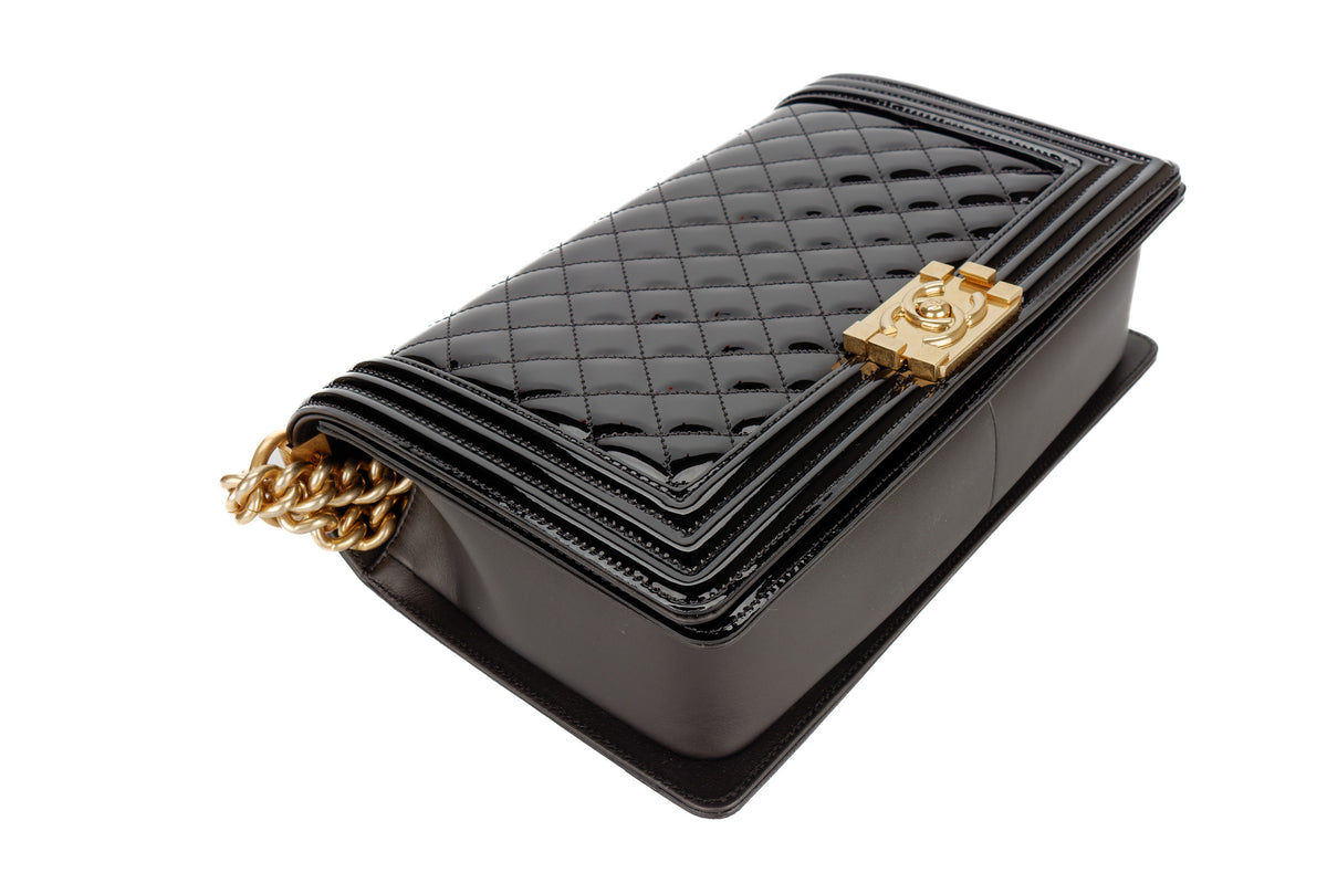 Chanel Large Boy Black Patent Gold Hardware - view 11