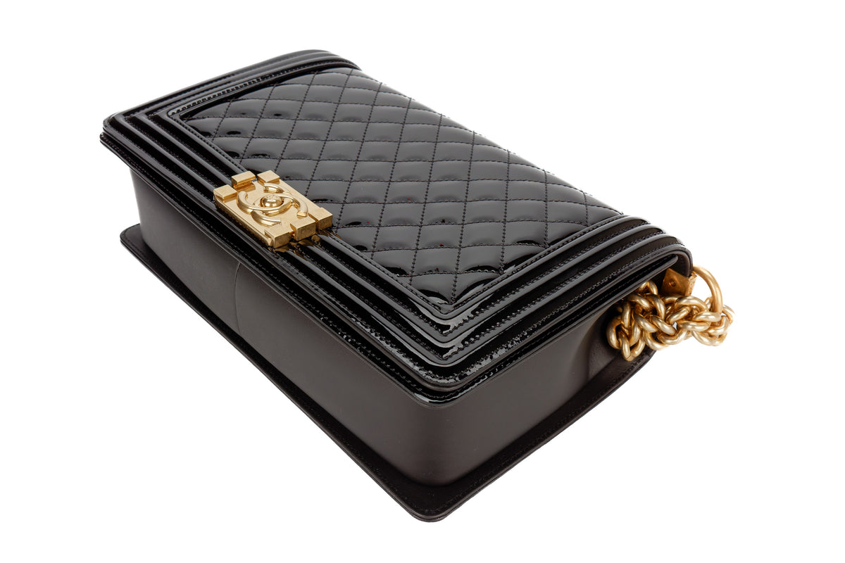 Chanel Large Boy Black Patent Gold Hardware - view 12