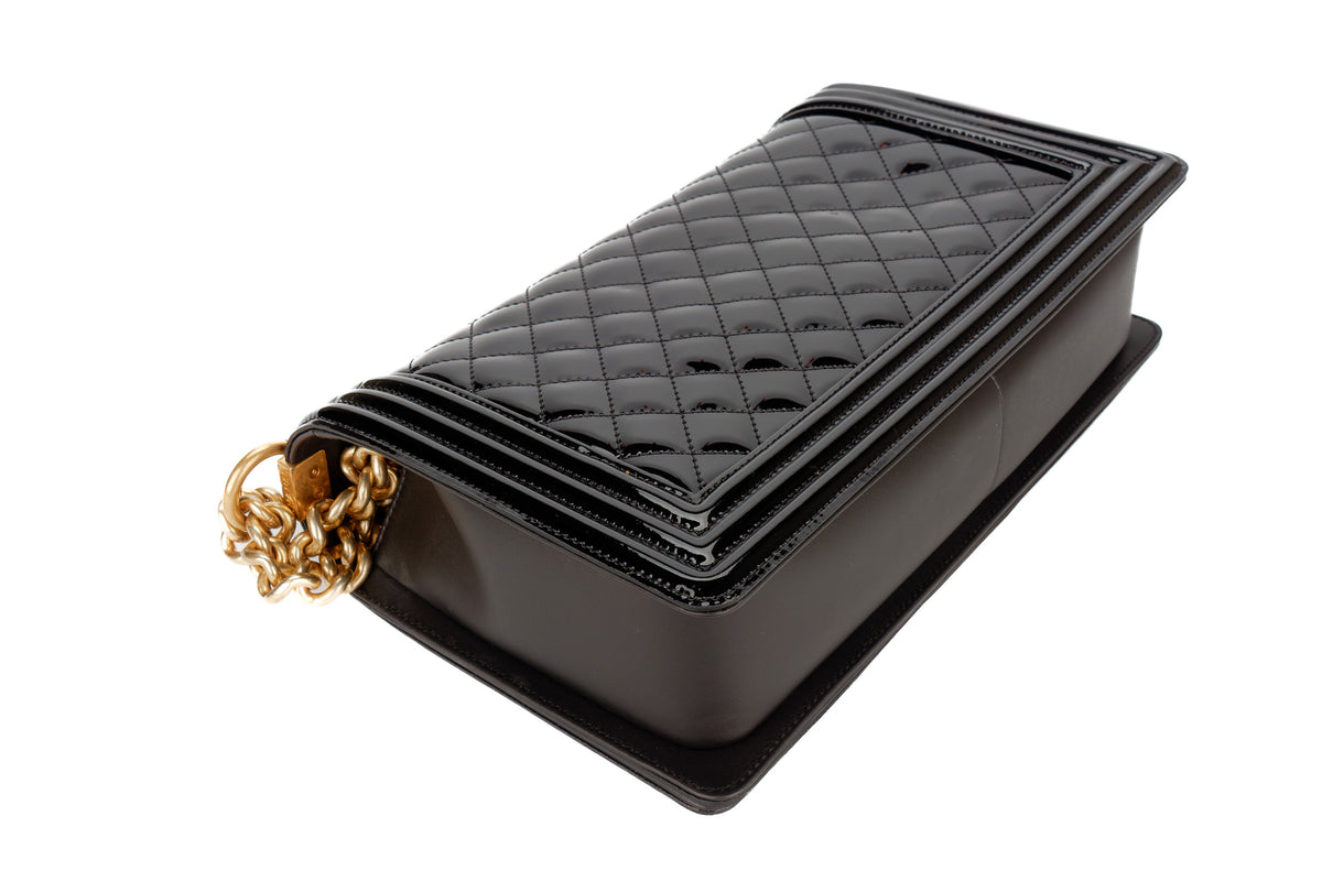 Chanel Large Boy Black Patent Gold Hardware - view 13