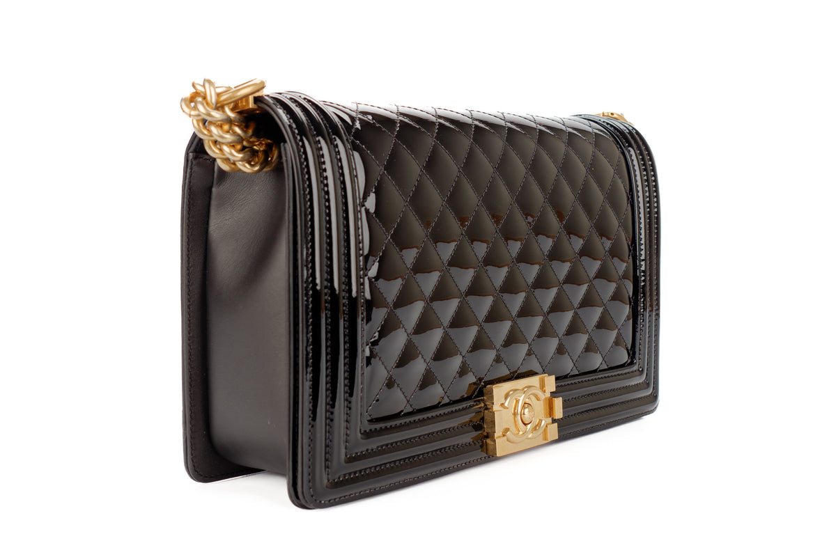 Chanel Large Boy Black Patent Gold Hardware - view 2
