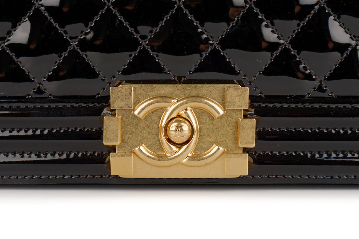 Chanel Large Boy Black Patent Gold Hardware - view 7