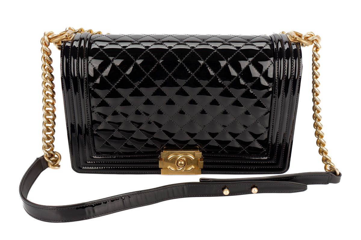 Chanel Large Boy Black Patent Gold Hardware - view 8