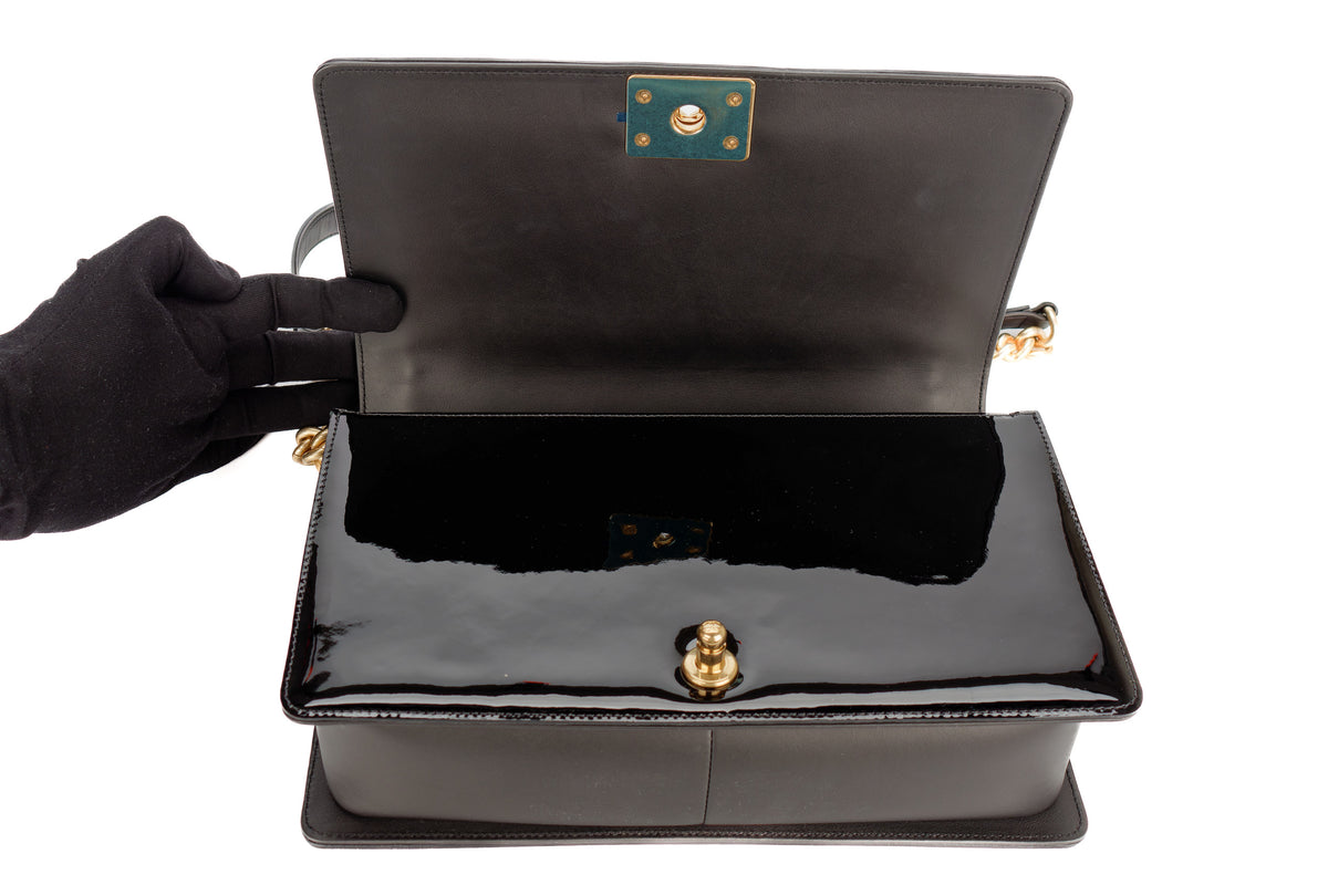 Chanel Large Boy Black Patent Gold Hardware - view 9