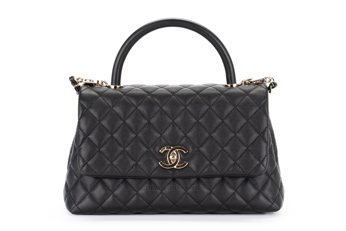 Chanel Large Coco Top Handle Black Caviar Light Gold Hardware - view 1
