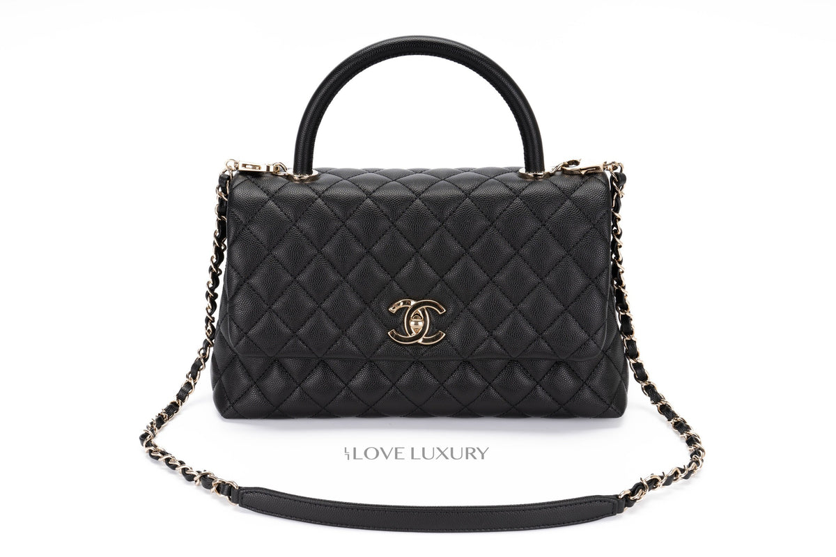 Chanel Large Coco Top Handle Black Caviar Light Gold Hardware - view 9