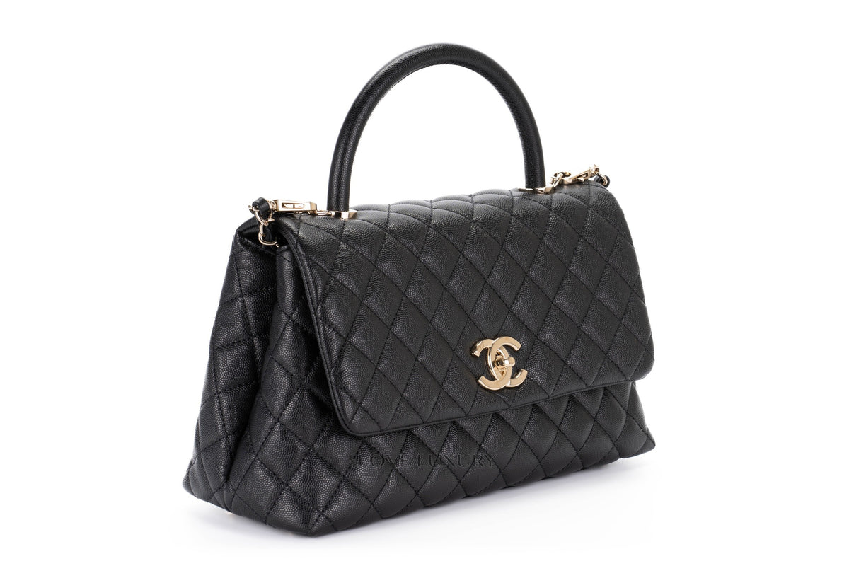 Chanel Large Coco Top Handle Black Caviar Light Gold Hardware - view 2