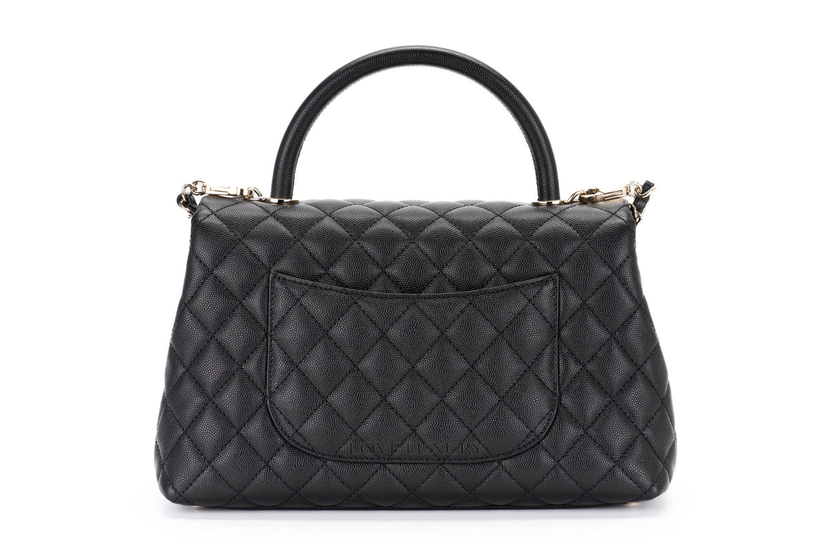 Chanel Large Coco Top Handle Black Caviar Light Gold Hardware - view 3