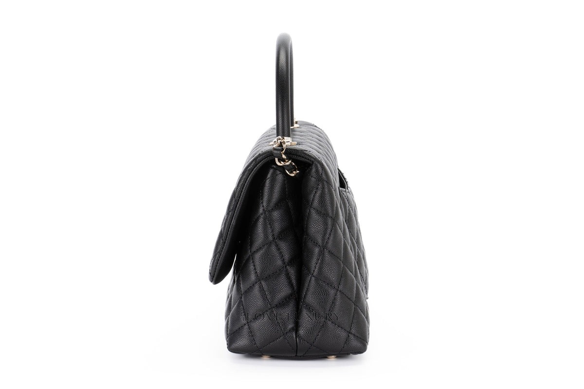Chanel Large Coco Top Handle Black Caviar Light Gold Hardware - view 4