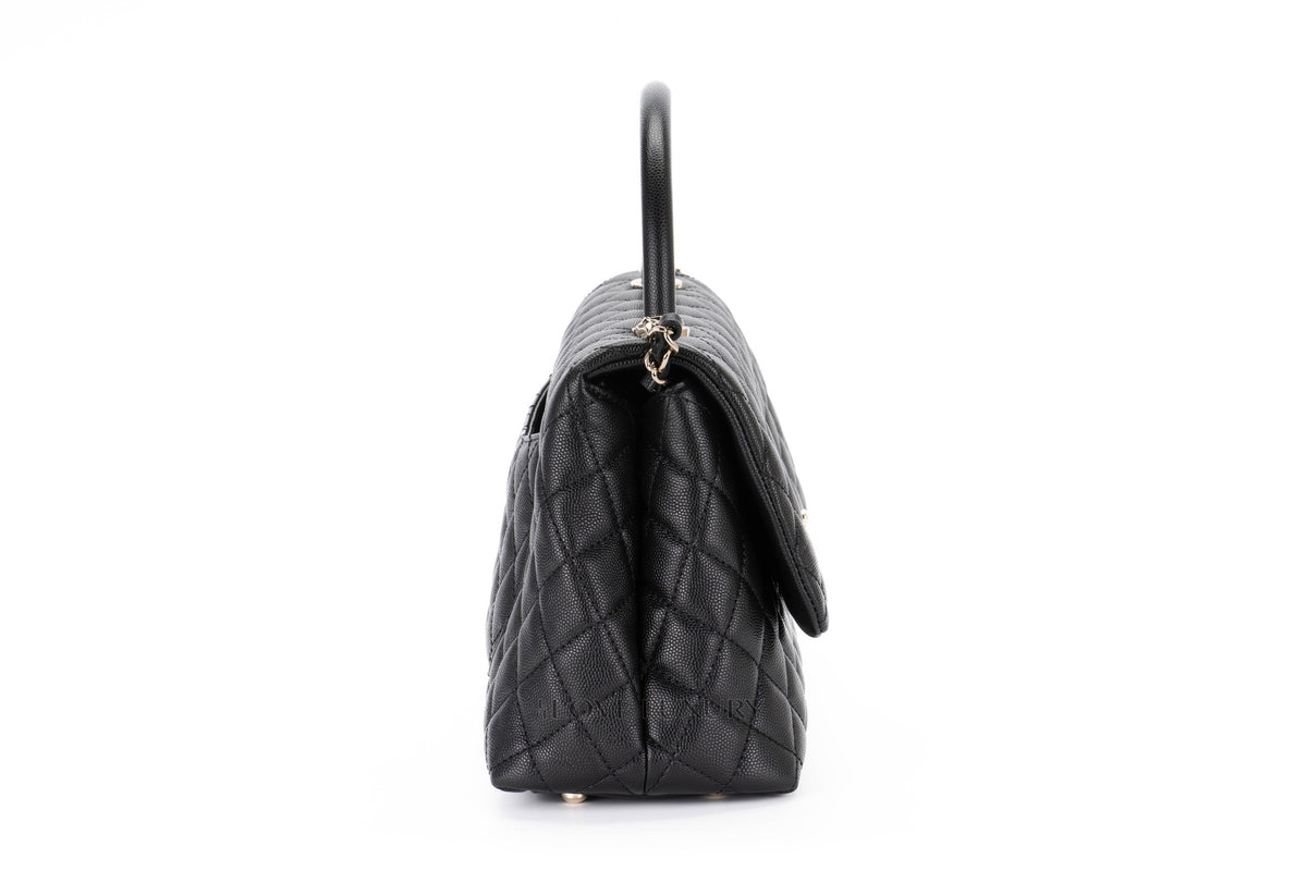 Chanel Large Coco Top Handle Black Caviar Light Gold Hardware - view 5