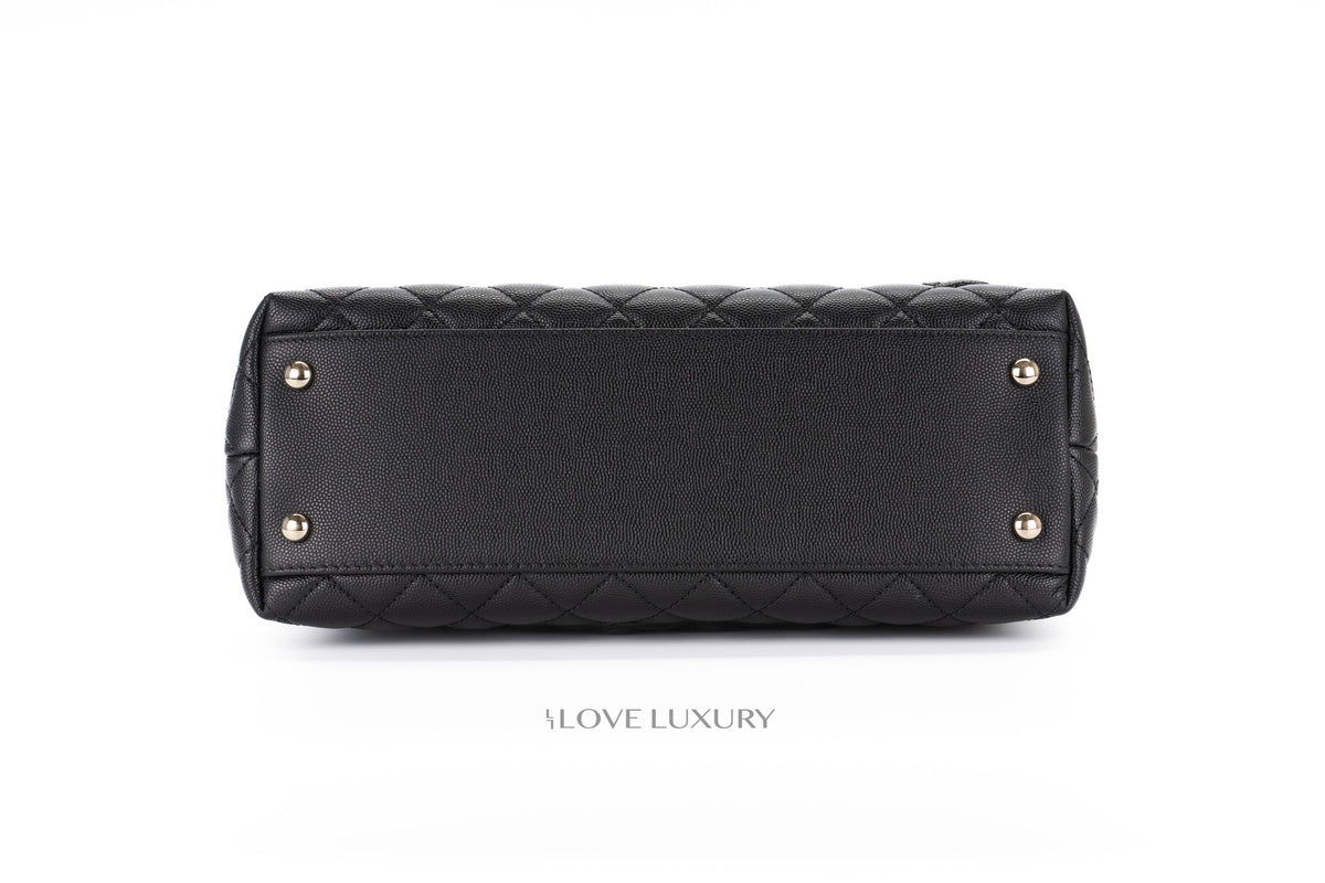Chanel Large Coco Top Handle Black Caviar Light Gold Hardware - view 6
