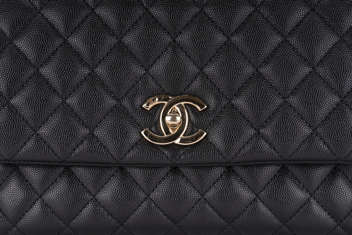 Chanel Large Coco Top Handle Black Caviar Light Gold Hardware - view 10