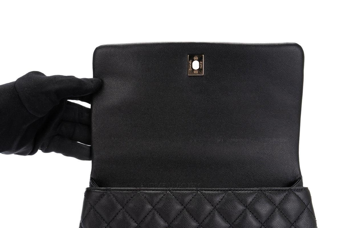 Chanel Large Coco Top Handle Black Caviar Light Gold Hardware - view 7