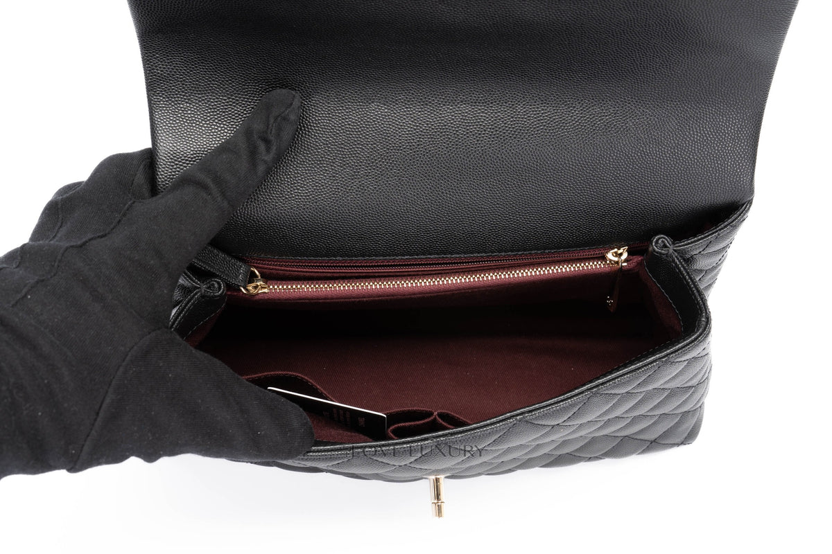 Chanel Large Coco Top Handle Black Caviar Light Gold Hardware - view 8