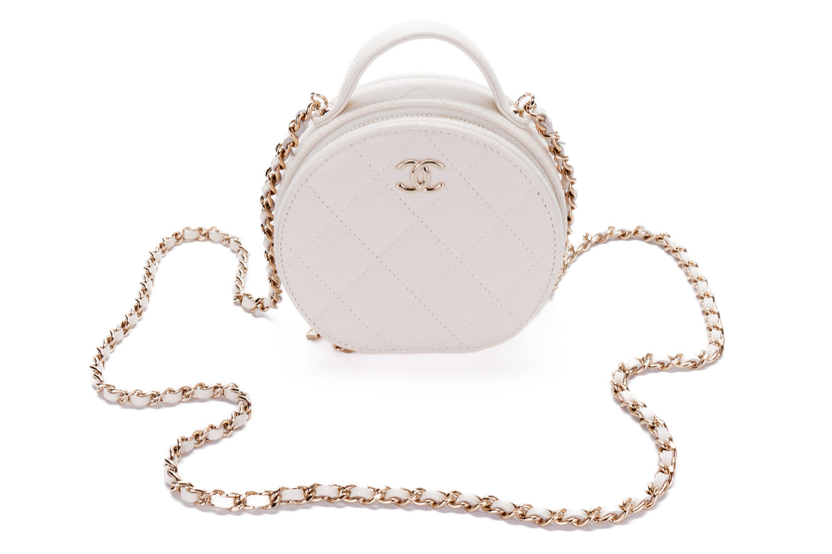 Chanel Small Vanity Matalasse White Caviar Gold Hardware - view 7