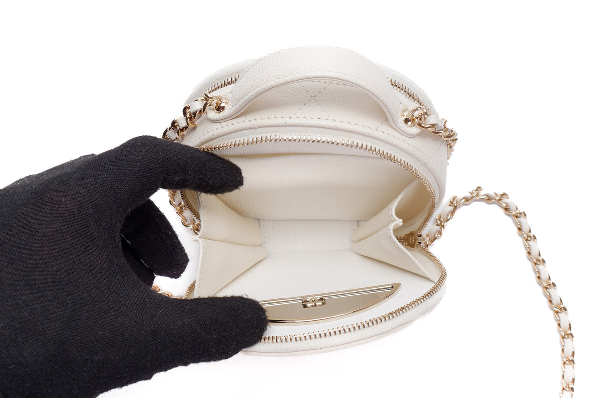 Chanel Small Vanity Matalasse White Caviar Gold Hardware - view 9