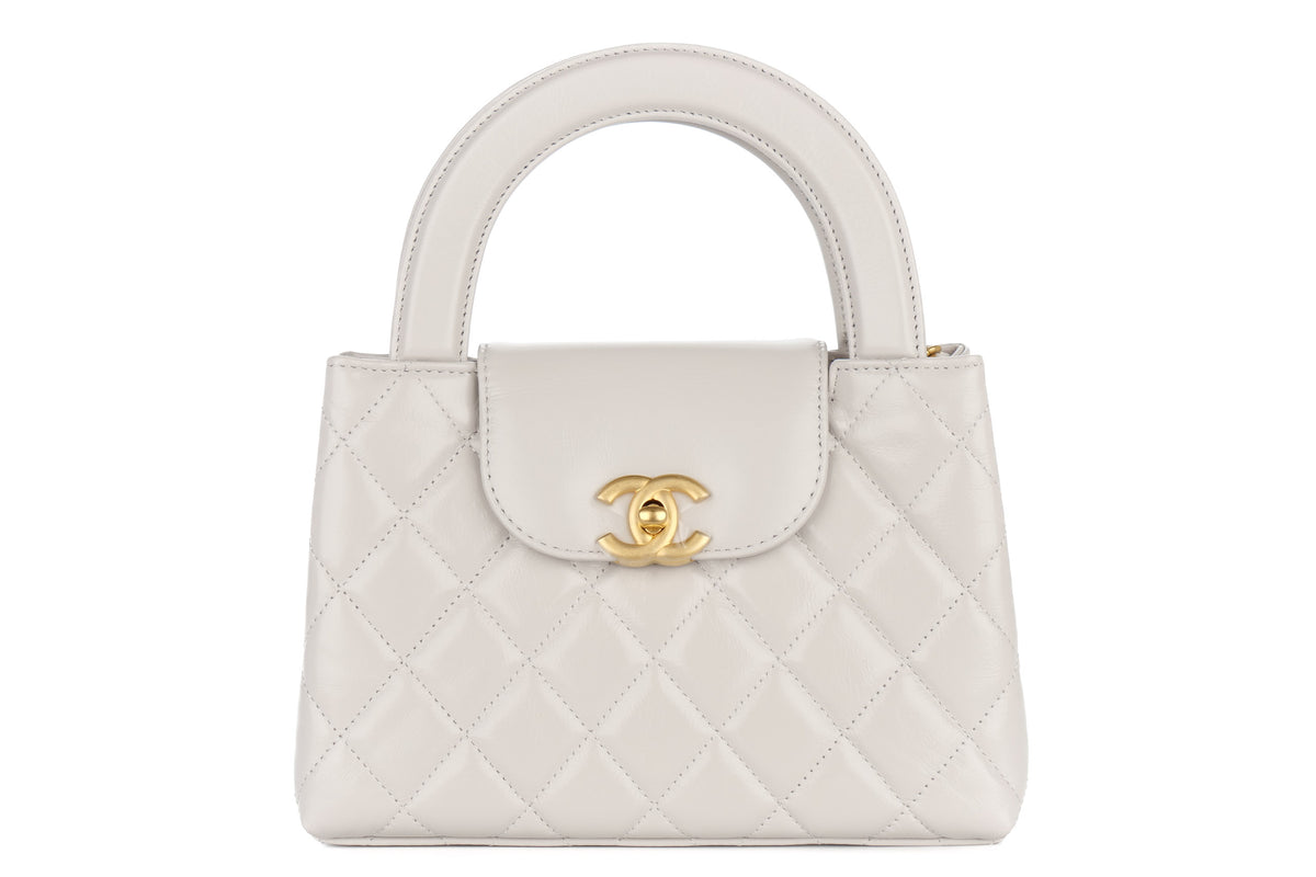 Chanel Small Kelly Matelasse Tote Light Grey Calfskin Gold Hardware - view 1