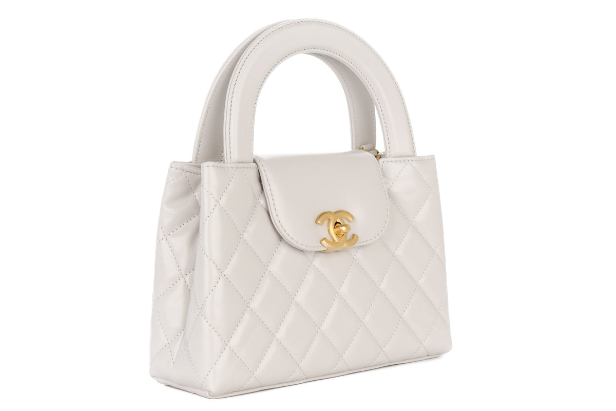 Chanel Small Kelly Matelasse Tote Light Grey Calfskin Gold Hardware - view 2