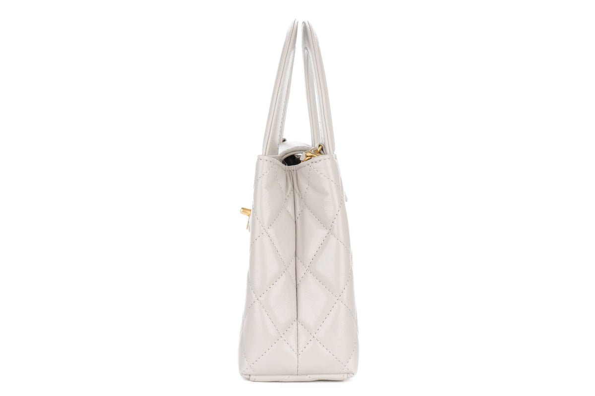 Chanel Small Kelly Matelasse Tote Light Grey Calfskin Gold Hardware - view 4