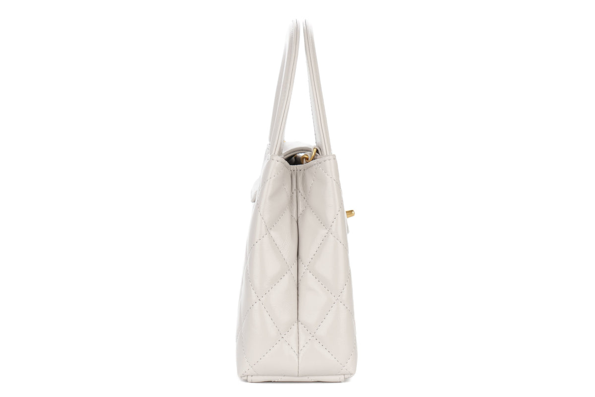 Chanel Small Kelly Matelasse Tote Light Grey Calfskin Gold Hardware - view 5