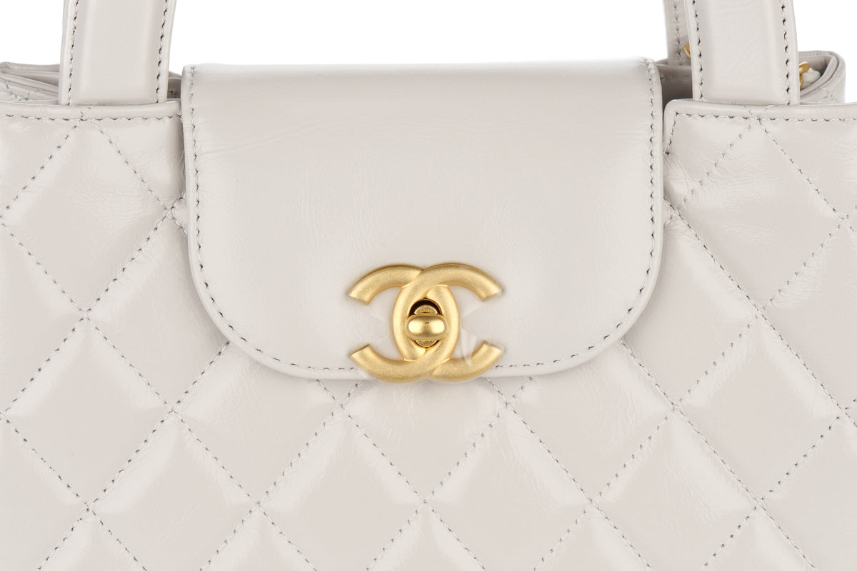 Chanel Small Kelly Matelasse Tote Light Grey Calfskin Gold Hardware - view 7