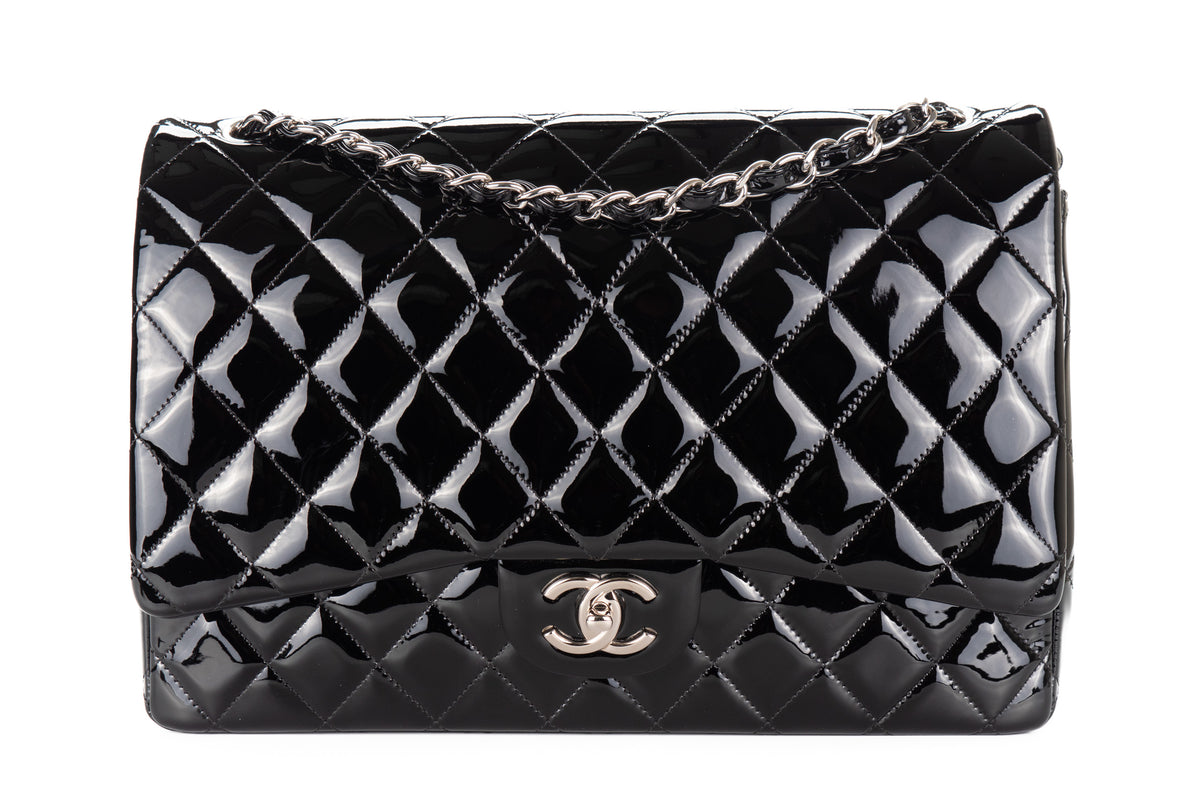 Chanel Maxi Classic Flap Black Patent Silver Hardware - view 1