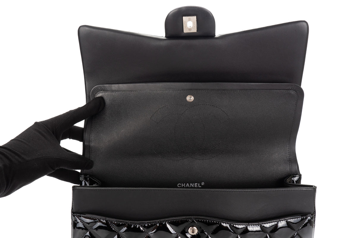 Chanel Maxi Classic Flap Black Patent Silver Hardware - view 11