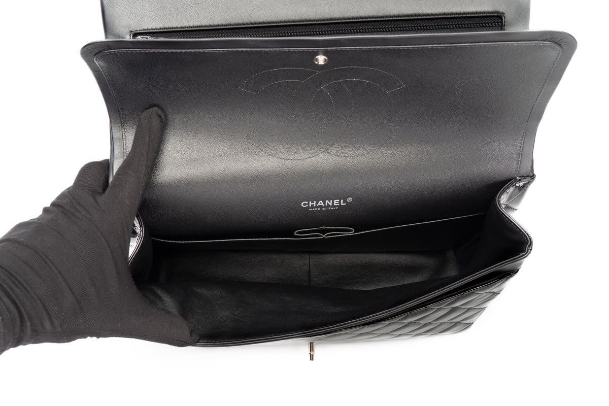 Chanel Maxi Classic Flap Black Patent Silver Hardware - view 12