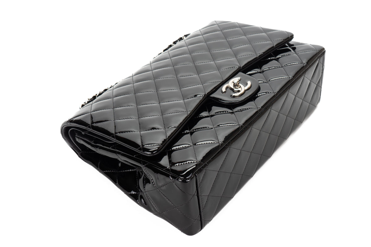 Chanel Maxi Classic Flap Black Patent Silver Hardware - view 13