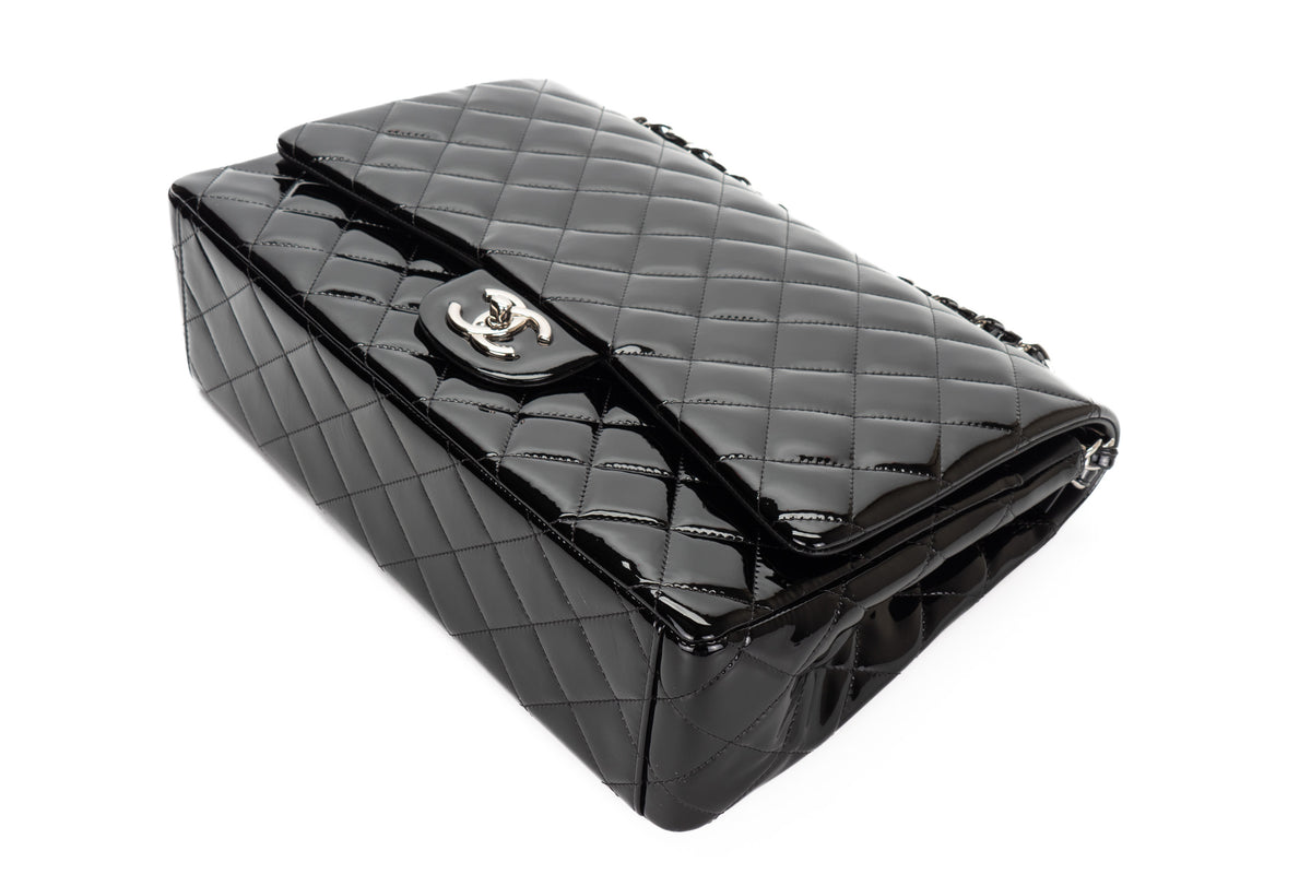 Chanel Maxi Classic Flap Black Patent Silver Hardware - view 14