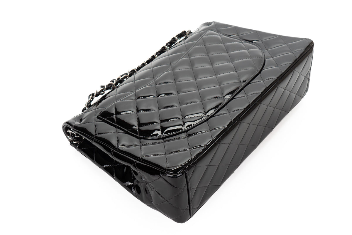 Chanel Maxi Classic Flap Black Patent Silver Hardware - view 15