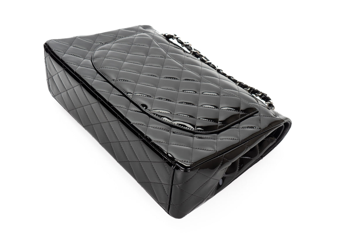 Chanel Maxi Classic Flap Black Patent Silver Hardware - view 16