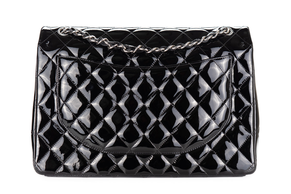 Chanel Maxi Classic Flap Black Patent Silver Hardware - view 3