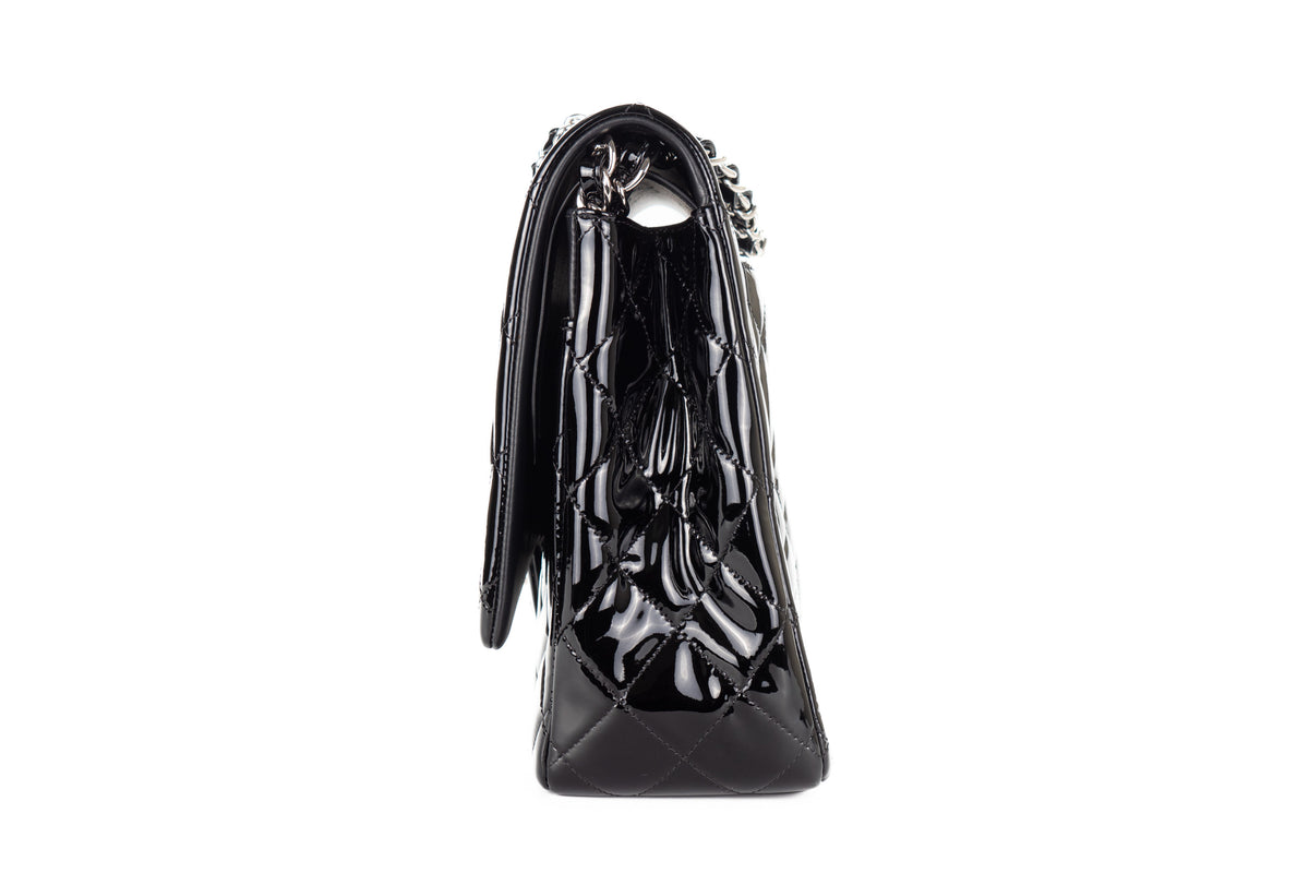 Chanel Maxi Classic Flap Black Patent Silver Hardware - view 4