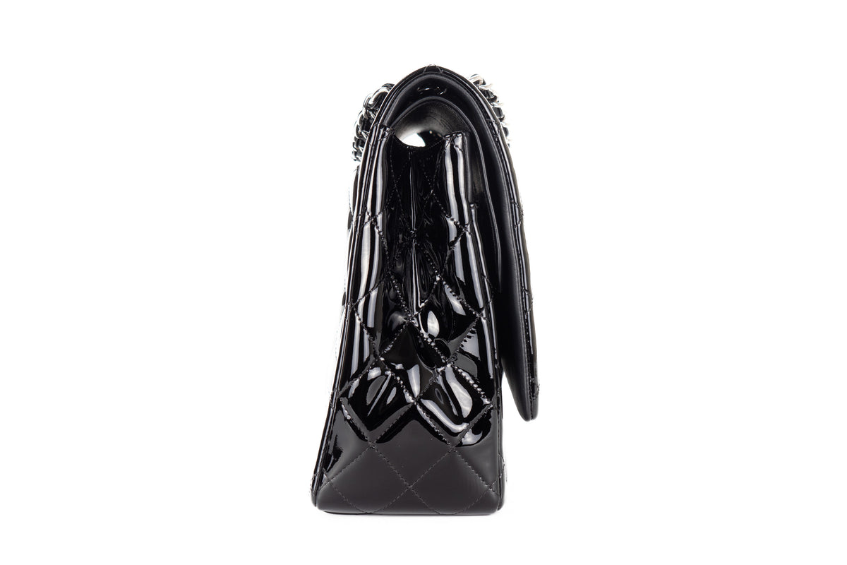 Chanel Maxi Classic Flap Black Patent Silver Hardware - view 5