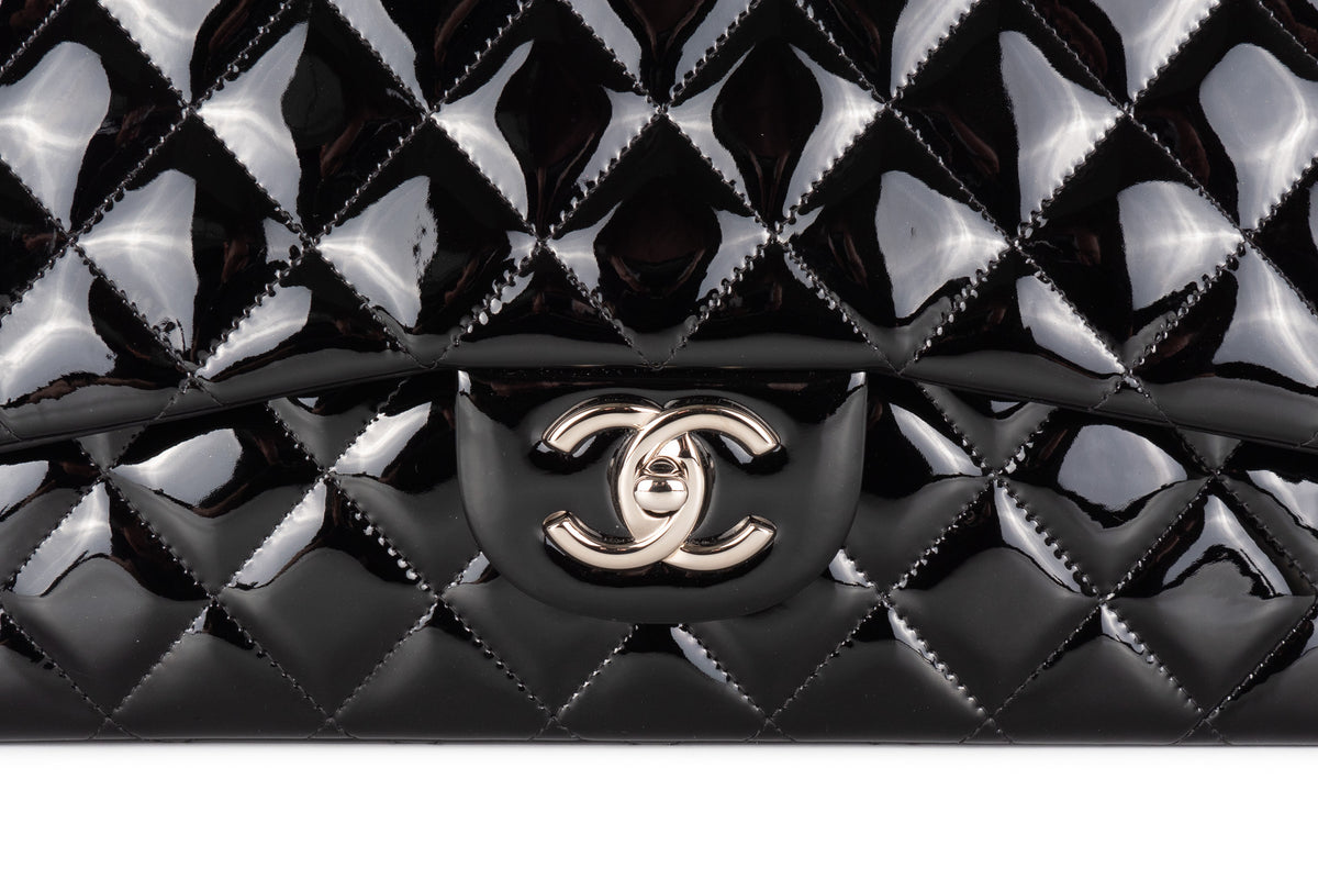 Chanel Maxi Classic Flap Black Patent Silver Hardware - view 7