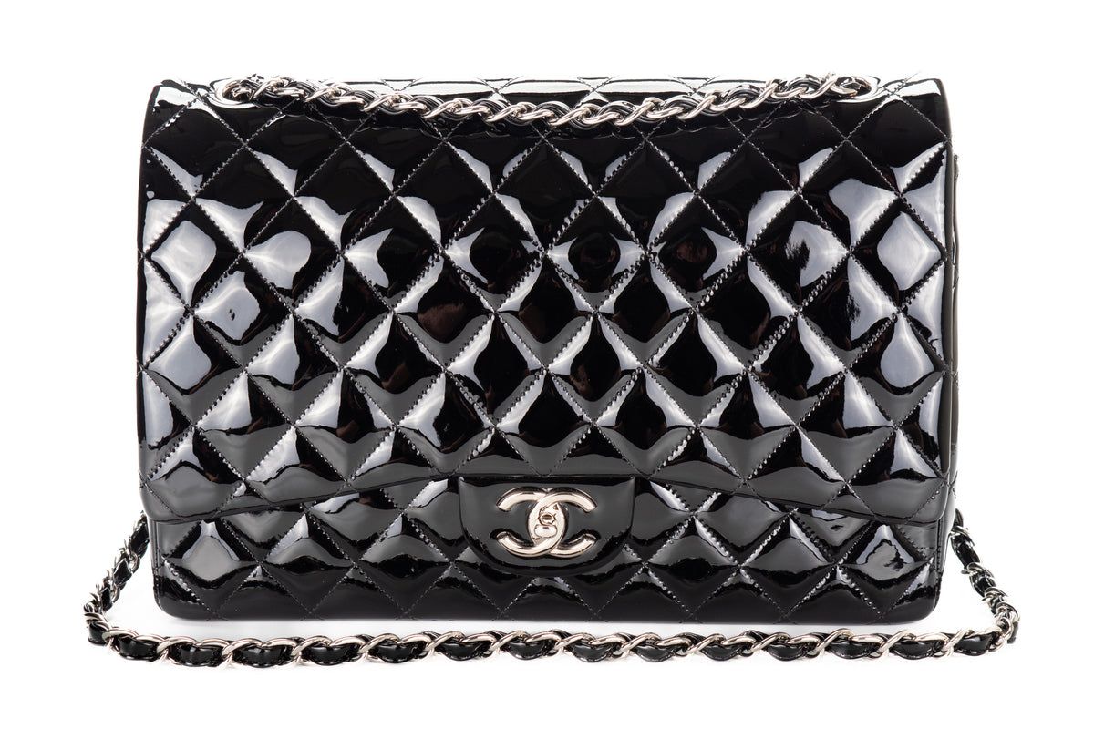 Chanel Maxi Classic Flap Black Patent Silver Hardware - view 8