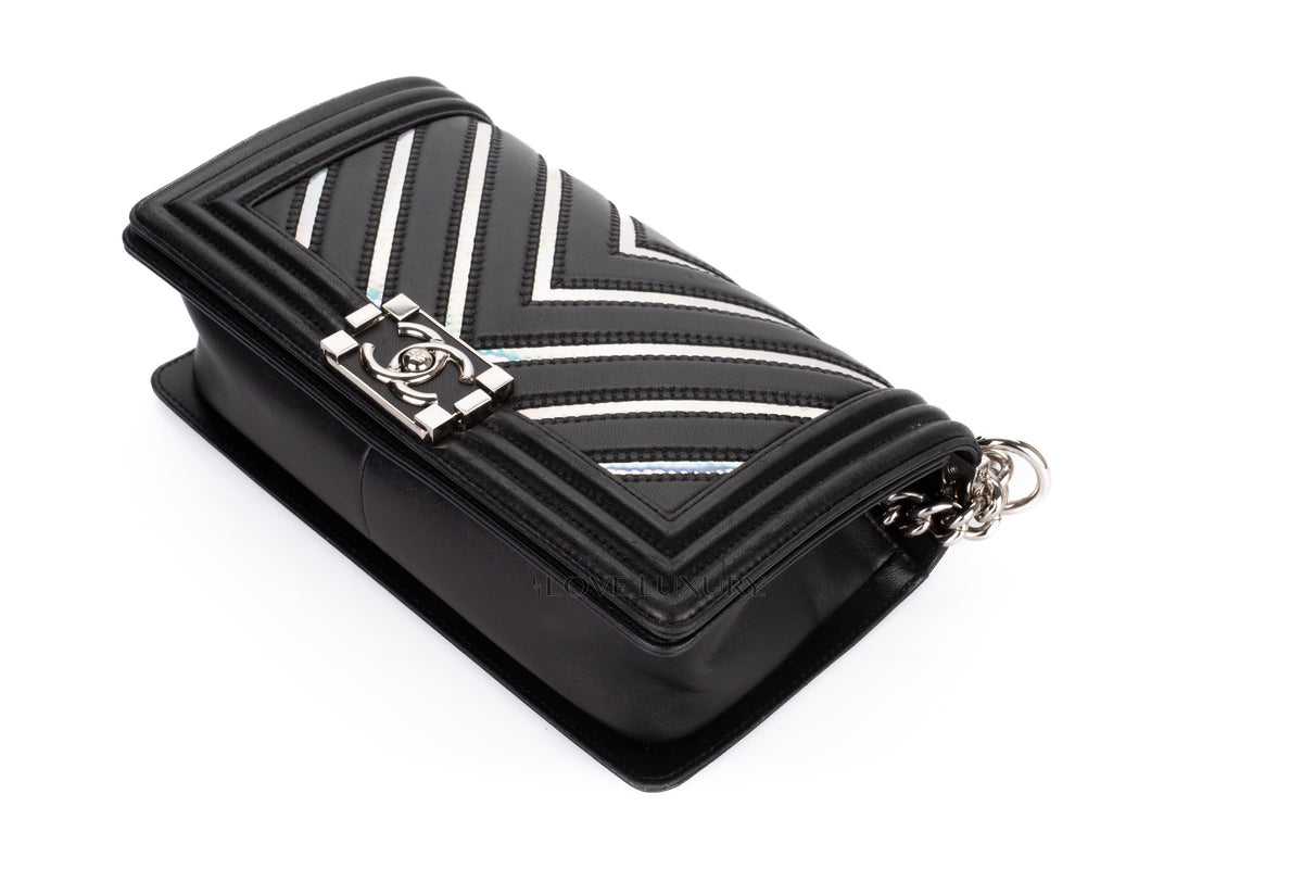 Chanel Medium Boy Black Holographic PVC Patent - view 14