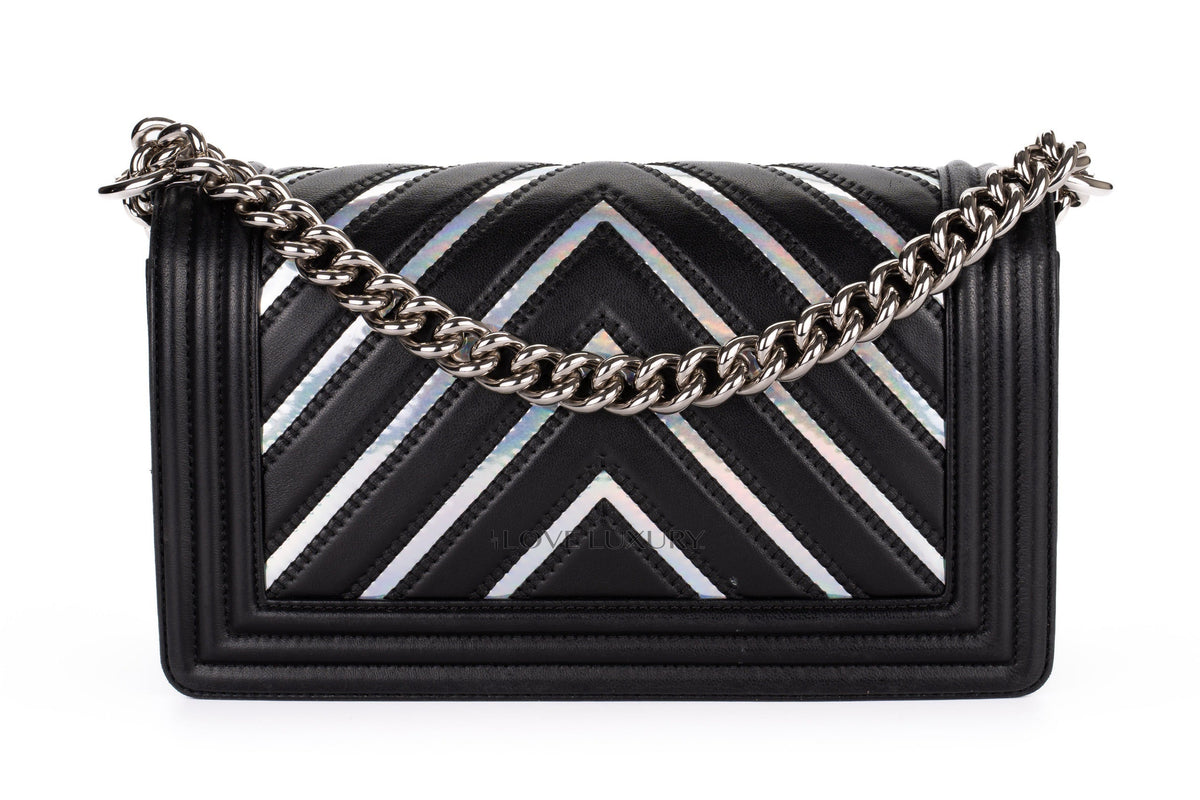 Chanel Medium Boy Black Holographic PVC Patent - view 3