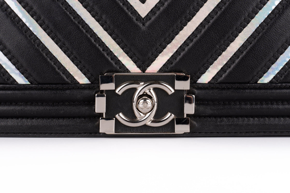 Chanel Medium Boy Black Holographic PVC Patent - view 7