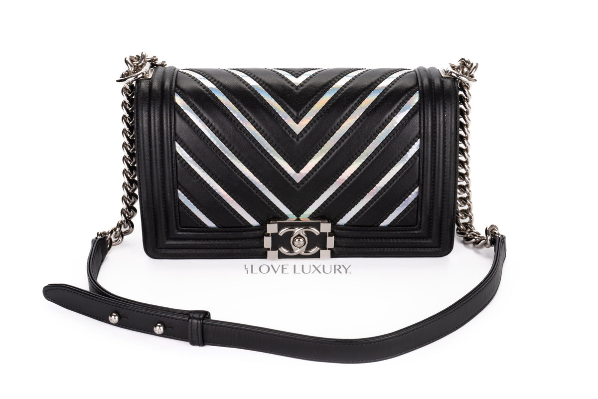 Chanel Medium Boy Black Holographic PVC Patent - view 8